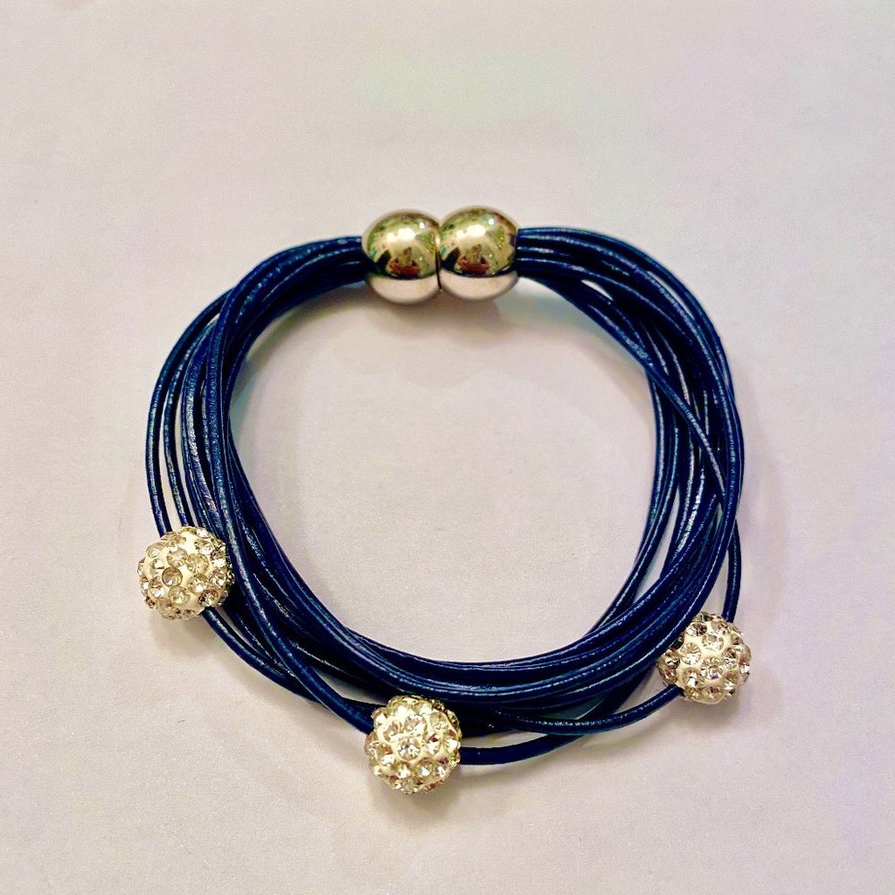 Blue  w Rhinestones Magnetic Clasp Bracelet
